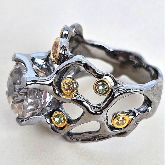 Handcrafted Unheated Kunzite 5.91ct & Sapphire 925 Sterling Silver Ring  Sz 6.75 - Picture 6 of 14